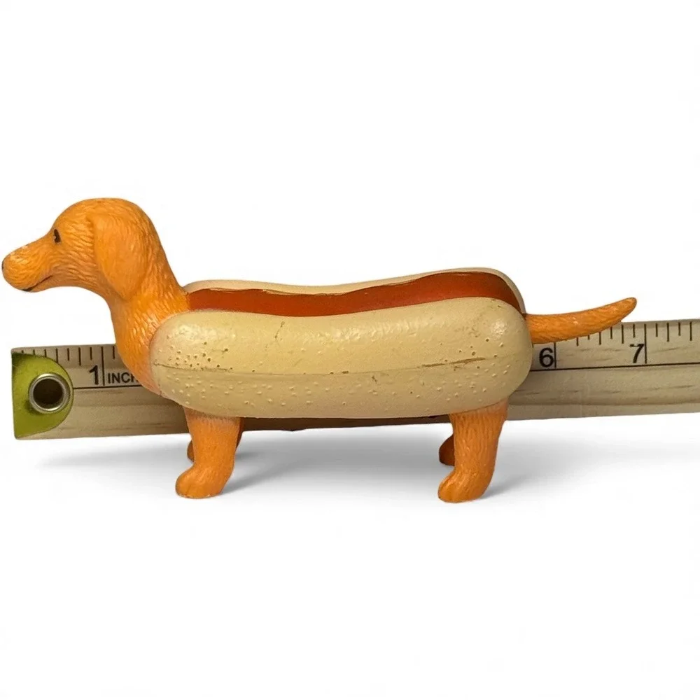 Ankyo Dachshund Hot Dog Figurine Hard Plastic Mustard Weiner Puppy Dog 6